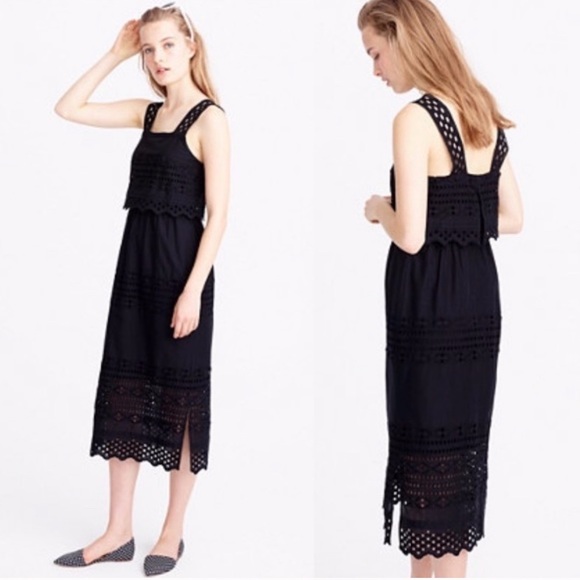 J. Crew Black Eyelet Midi Dress - Picture 2 of 8